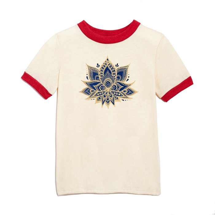 Gold and Blue Lotus Flower Mandala Kids T Shirt