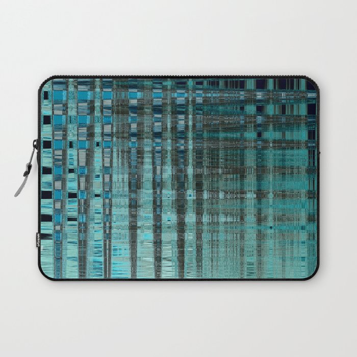 Distorted Turquoise Blue Check Pattern Laptop Sleeve