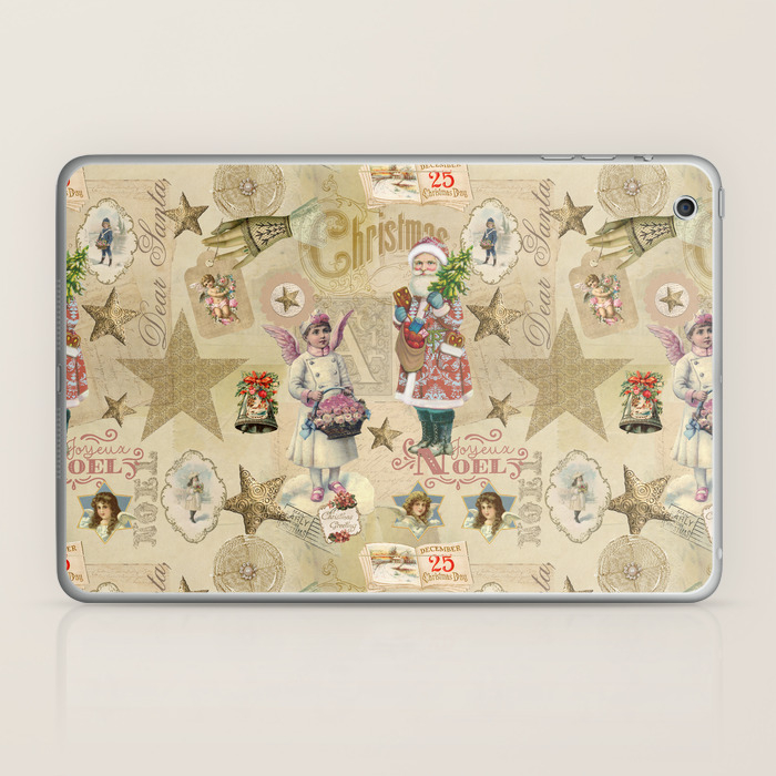 Vintage Christmas Collage Pattern Laptop Ipad Skin By Lebensart Society6