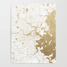 Boston White and Gold Map Poster