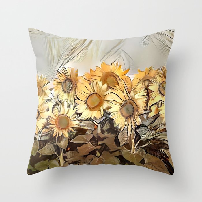 Watercolor Field Of Sunflowers Elegant Collection Throw Pillow