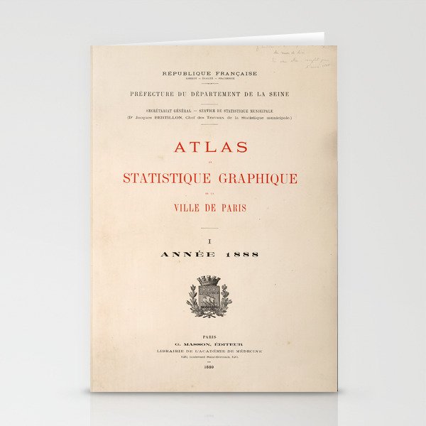 'Atlas Statistique Graphique' French Book Title Page Stationery Cards