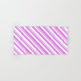 [ Thumbnail: Violet & Mint Cream Colored Striped/Lined Pattern Hand & Bath Towel ]