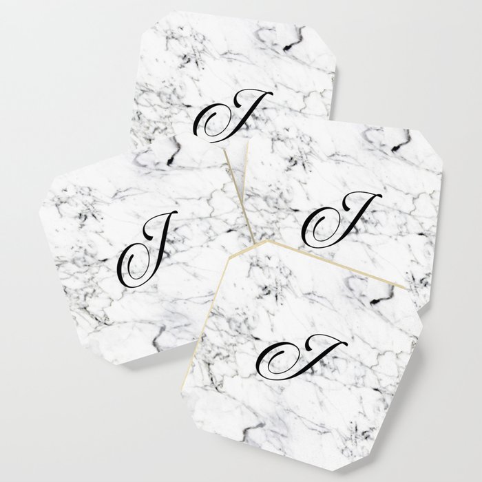 Letter J on Marble texture Initial personalized monogram Coaster