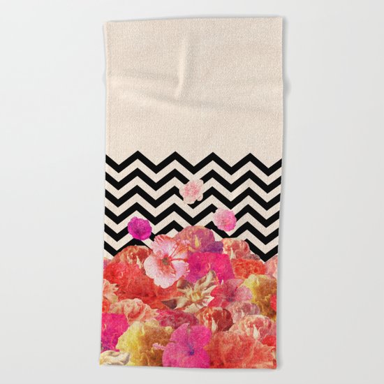 Chevron Flora II Beach Towel