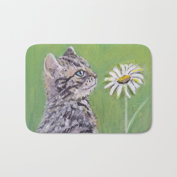 Kitten With Daisy Bath Mat By Cat Society6 Kitten With Daisy Bath Mat By Cat