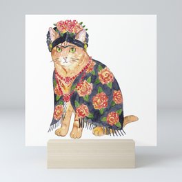 Frida Kahlo cat with flower  Mini Art Print
