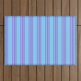 [ Thumbnail: Purple & Light Sky Blue Colored Pattern of Stripes Outdoor Rug ]