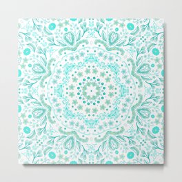 Floral mandala Metal Print | Mandala, Floral, Turquoise, India, Indian, Winter, Rosette, Ornamental, Ethnic, Graphicdesign 