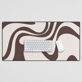 Retro Liquid Swirl Abstract Pattern 3 in Brown and Cream Desk Mat