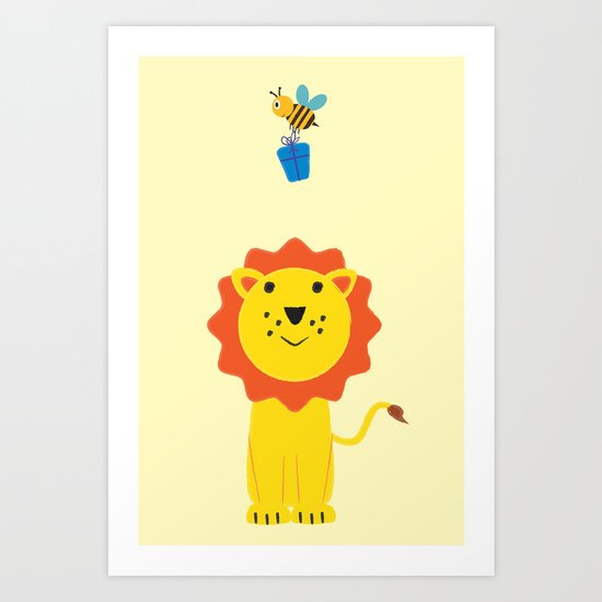 Lion and bee Art Print