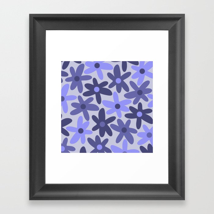 Daisy Time Floral Pattern in Periwinkle Purple Tones Framed Art Print