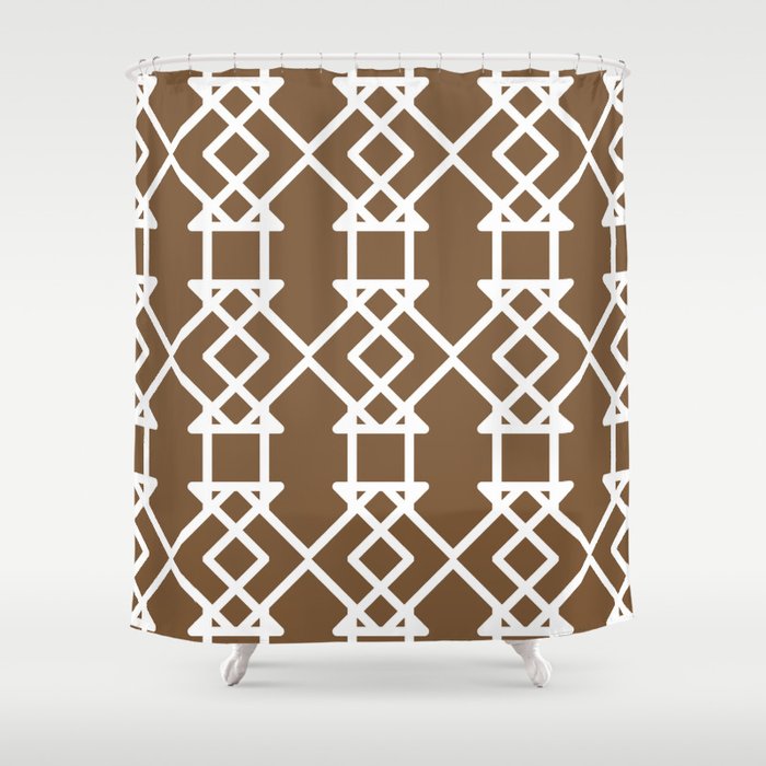 Brown and White Tessellation Line Pattern 27 - Sherwin Williams 2022 Color Uber Umber SW 9107 Shower Curtain