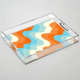 Vintage Summer Palette Mid-Century Minimalist Waves Abstract Art Acrylic Tray