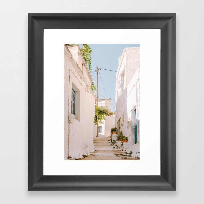 Greek Urban Street Photography - Picturesque and Traditional Village on the Greek Islands Framed Art Print