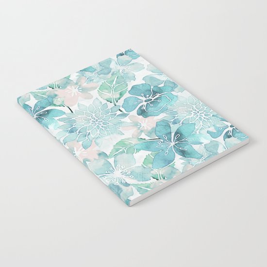Blue green watercolor flower pattern Notebook
