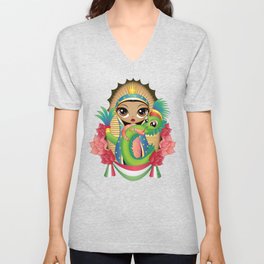 Guadalupe n' Quetzalcoatl V Neck T Shirt