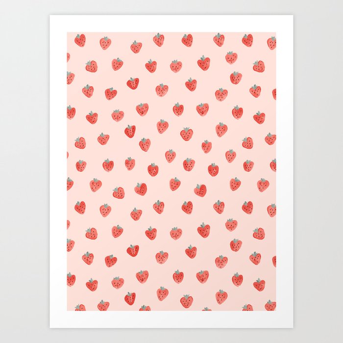Strawberries on Pink Art Print