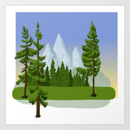 evergreen forest landscape Art Print