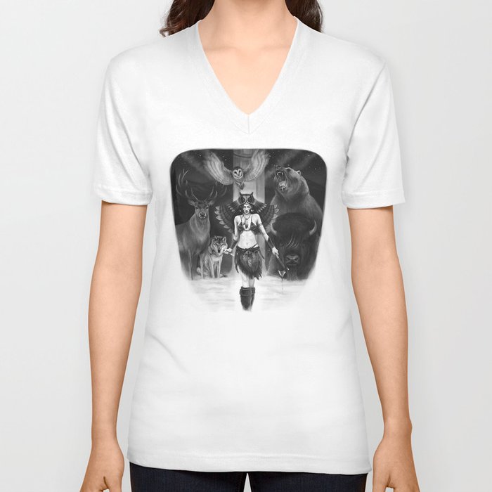 Owl Totem V Neck T Shirt