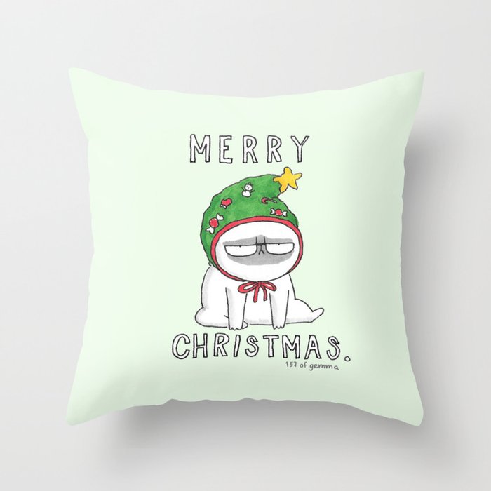 Grumpy Christmas puggy Throw Pillow