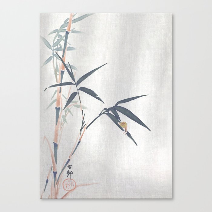 Snail on a Bamboo Tree - Traditional Japanese Woodblock Print Art by Ohara Koson Canvas Print