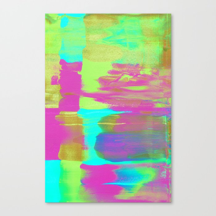 Neon Paint Smear with Magenta, Teal, Lime and Gold Canvas Print