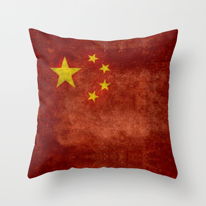 The National flag of the People's Republic of China in Vintage retro distressed texture form Throw Pillow