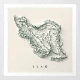 Iran Relief Map 3D digitally-rendered Art Print