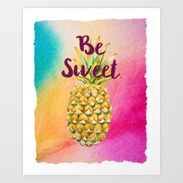 Watercolor Pineapple - Be Sweet Pink Gold Pineapple Art Print