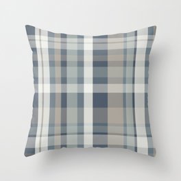 Retro Modern Plaid Pattern 2 in Neutral Blue Gray Throw Pillow