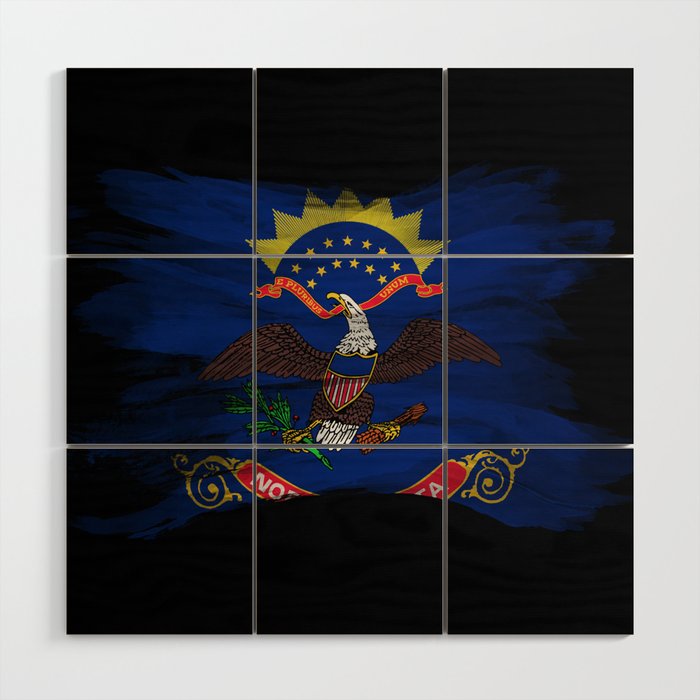 North Dakota state flag brush stroke, North Dakota flag background Wood Wall Art