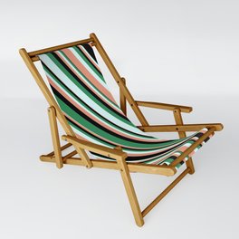 [ Thumbnail: Sea Green, Light Cyan, Dark Salmon, and Black Colored Striped/Lined Pattern Sling Chair ]