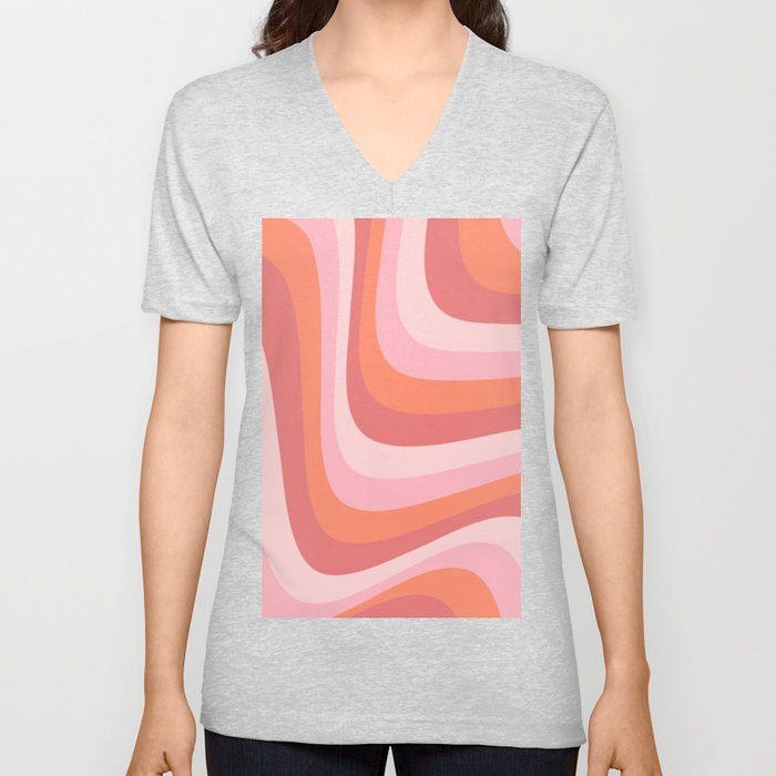 abstract pink red and orange color art V Neck T Shirt