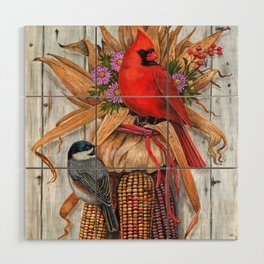 Birds & Indian Corn Wood Wall Art