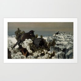 Capercaillies in a winter landscape Art Print