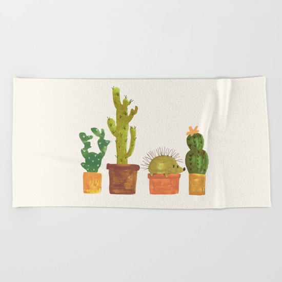 Hedgehog and Cactus (incognito) Beach Towel