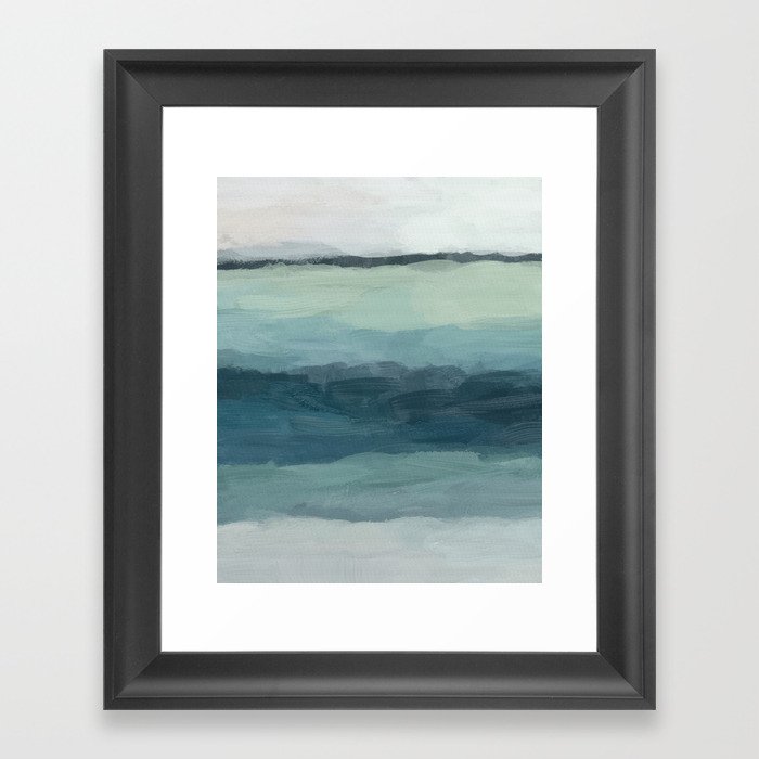 Sea Levels - Seafoam Green Mint Navy Blue Abstract Ocean Art Painting Framed Art Print