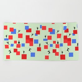 Dancing like Piet Mondrian - Composition in Color A. Composition with Red, and Blue on the light green background Beach Towel