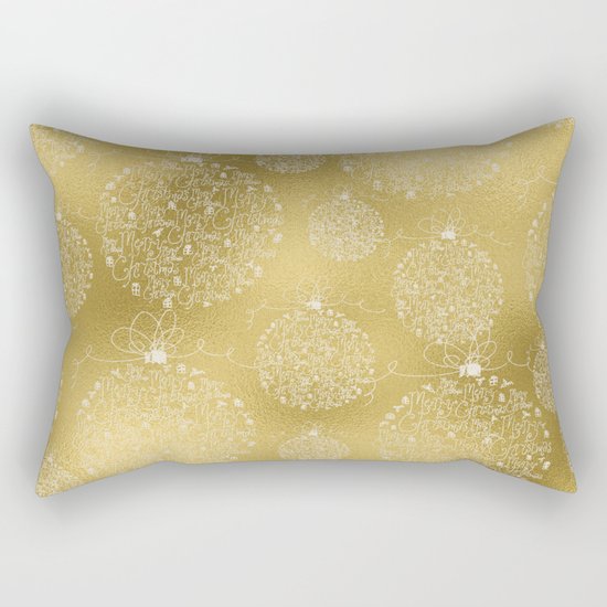 Merry christmas- christmas balls on gold pattern Rectangular Pillow