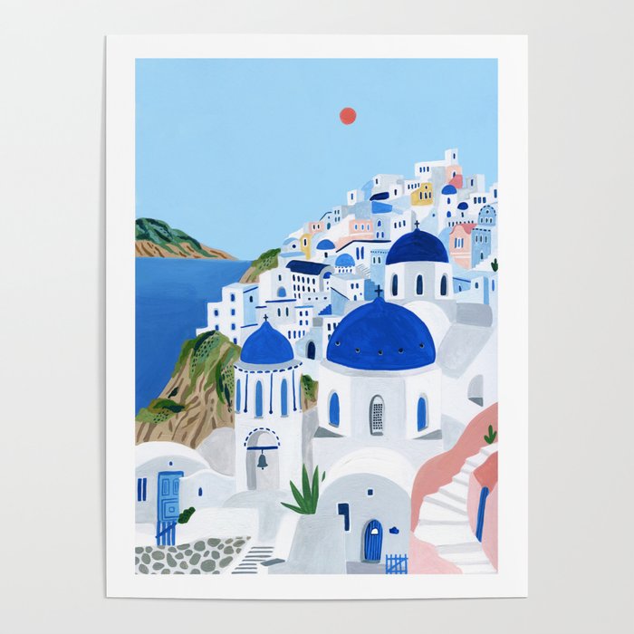 Santorini Poster | Painting, Acrylic, Santorini, Greece, Travel, Summer, Holiday, Europe, Travel-poster