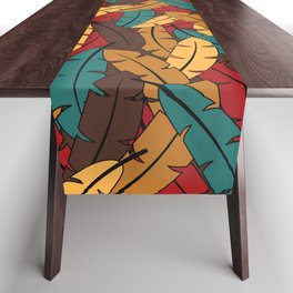Modern colorful abstract feathers in autumn colors Table Runner
