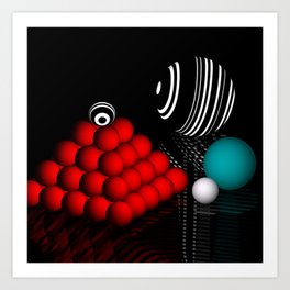 ball pyramid -c- Art Print | 3D, Black, Reflection, Edart, Graphicdesign, Illustration, Digital, Red, Cyan, White 