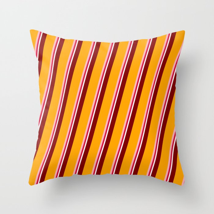 Colorful Maroon, Orange, Light Pink, Crimson, and White Colored Lines/Stripes Pattern Throw Pillow