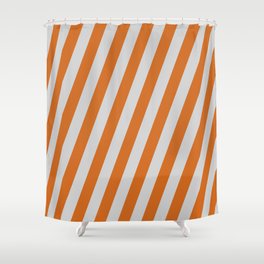 [ Thumbnail: Light Gray & Chocolate Colored Lined/Striped Pattern Shower Curtain ]