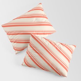 [ Thumbnail: Red & Beige Colored Lines/Stripes Pattern Pillow Sham ]