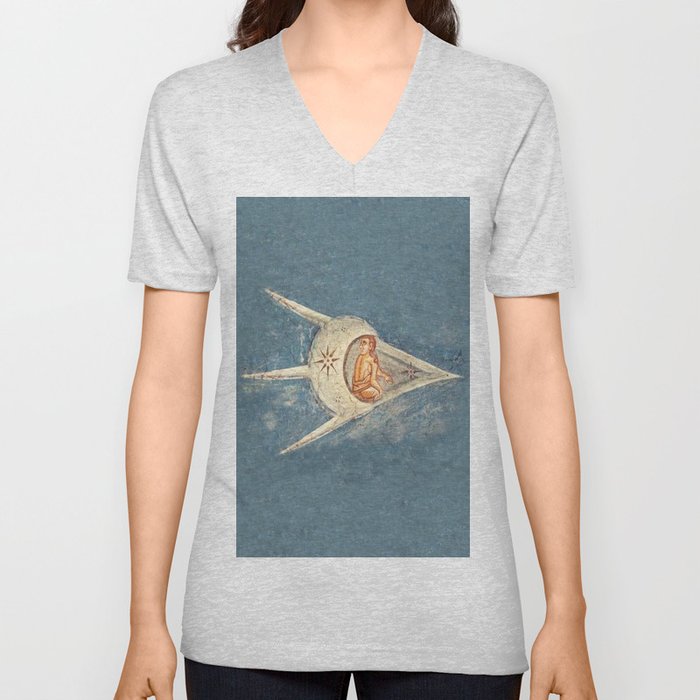 UFOs in Ancient Art. Fresco detail Crucifixion of Jesus. Decani Monastery Serbia. V Neck T Shirt