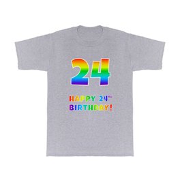 [ Thumbnail: HAPPY 24TH BIRTHDAY - Multicolored Rainbow Spectrum Gradient T Shirt T-Shirt ]