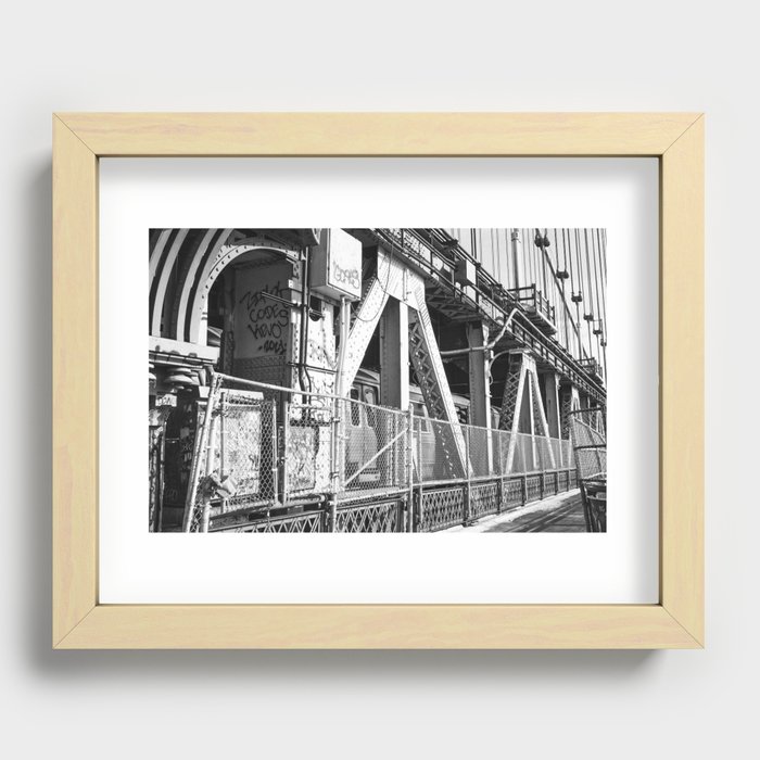 Manhattan Bridge Subway Train | Black and White NYC Recessed Framed Print