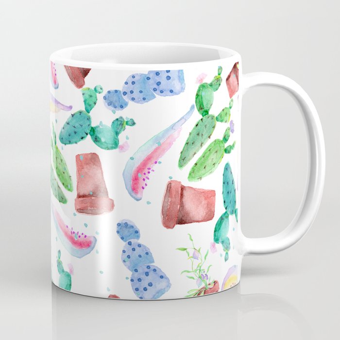 Colorful pink green lilac watercolor cactus Floral Coffee Mug